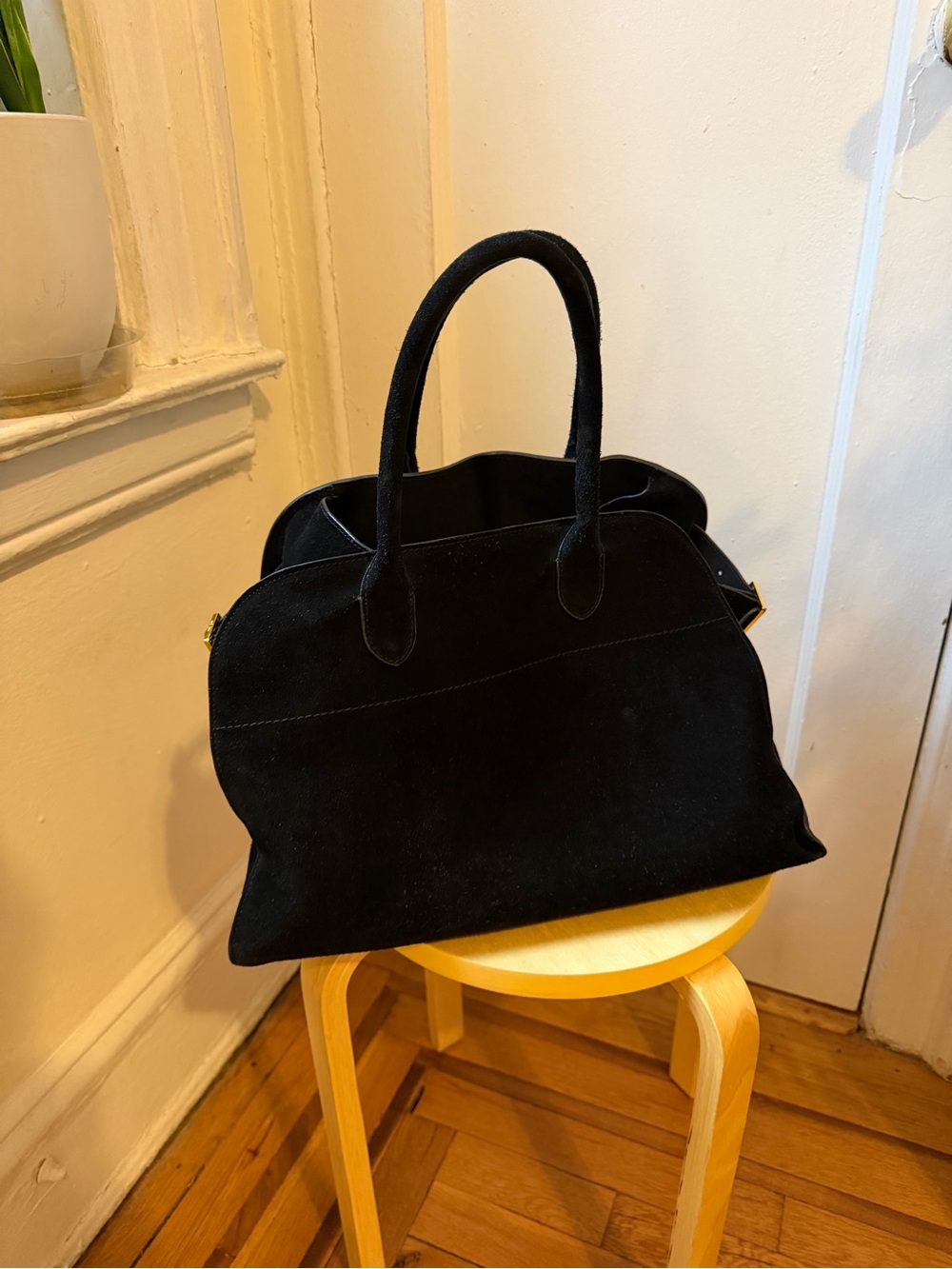Black Genuine Suede 100% Italian Leather Top-Handle Tote - Women Bags